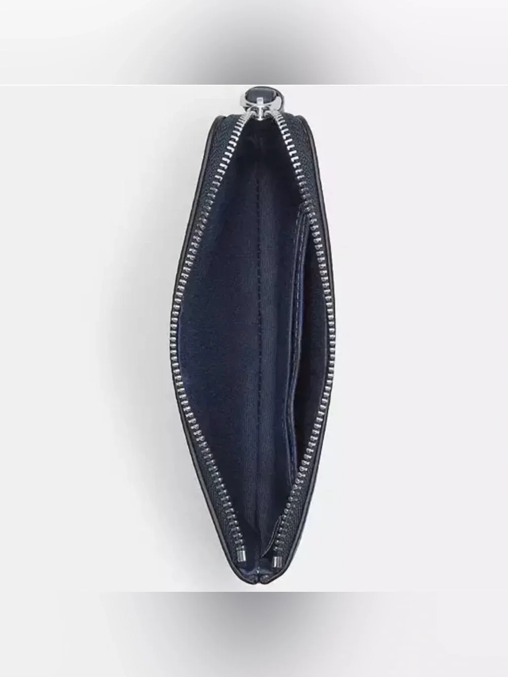Coach Corner Zip Leather Wristlet NWT Navy with Red LOGO Script Accent